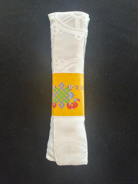 White Khata | Eight Auspicious Symbols | 45cm x 2.6m | Katag
