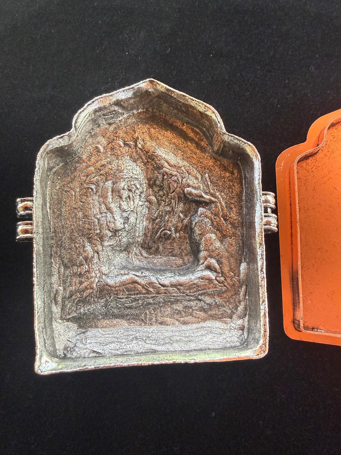 King Gesar Ghau Amulet Box | Metal | Approx 3.5 in by 2.75 in | Tibet