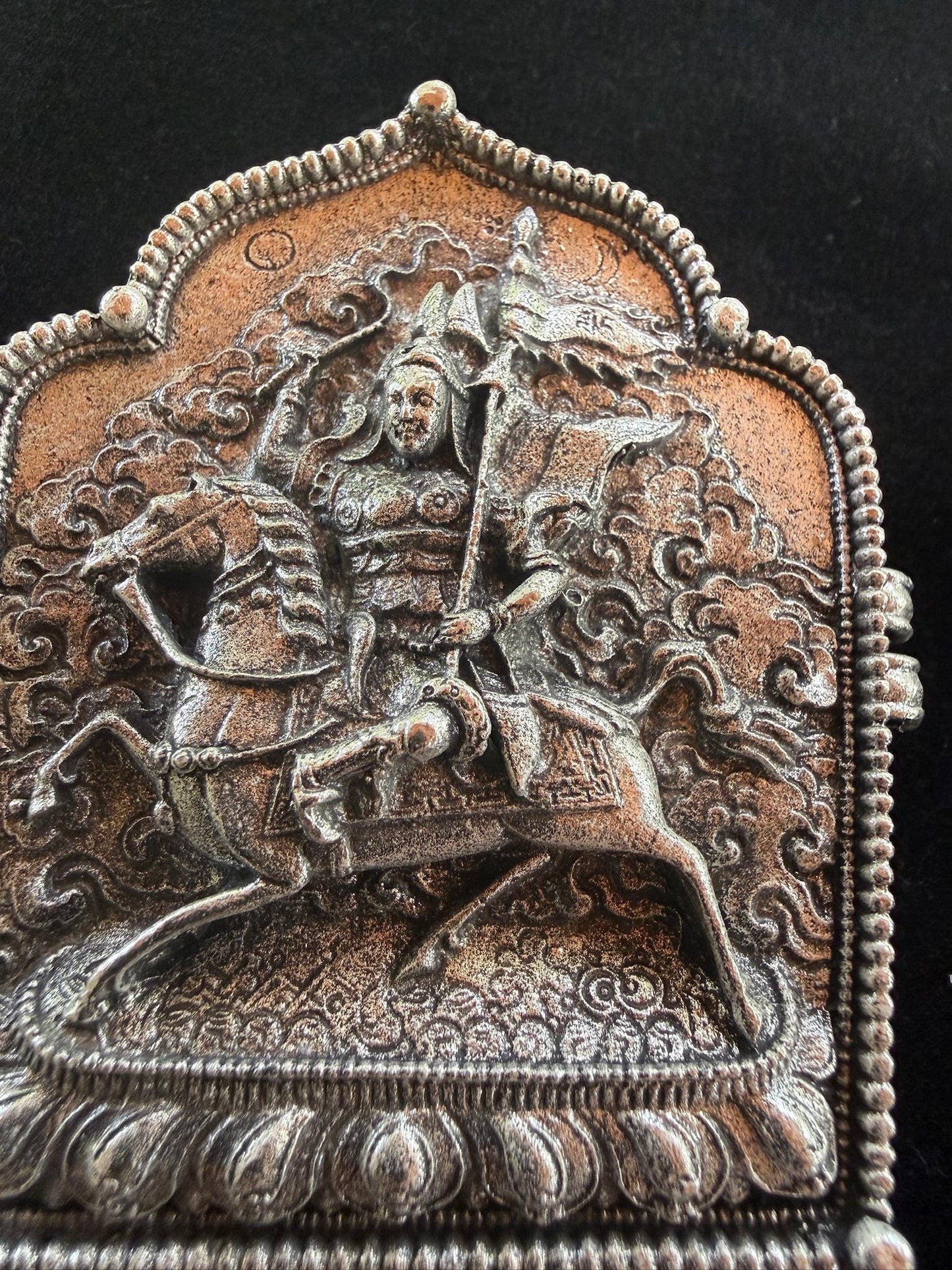 King Gesar Ghau Amulet Box | Metal | Approx 3.5 in by 2.75 in | Tibet