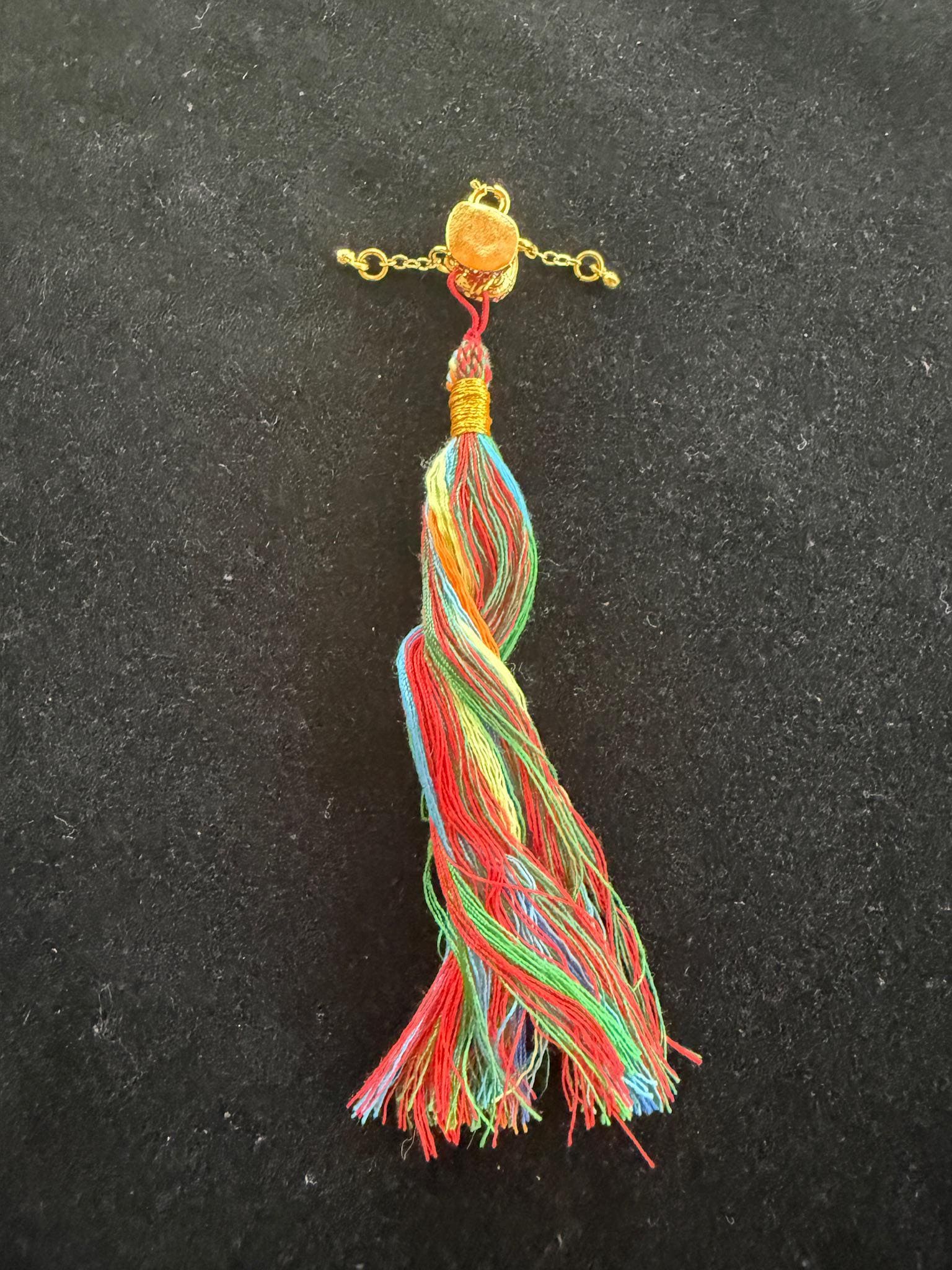 Damaru Pendant | Metal, Rhinestones | Approx 3/8in x 1/2in | Tibet | Tibetan Drum