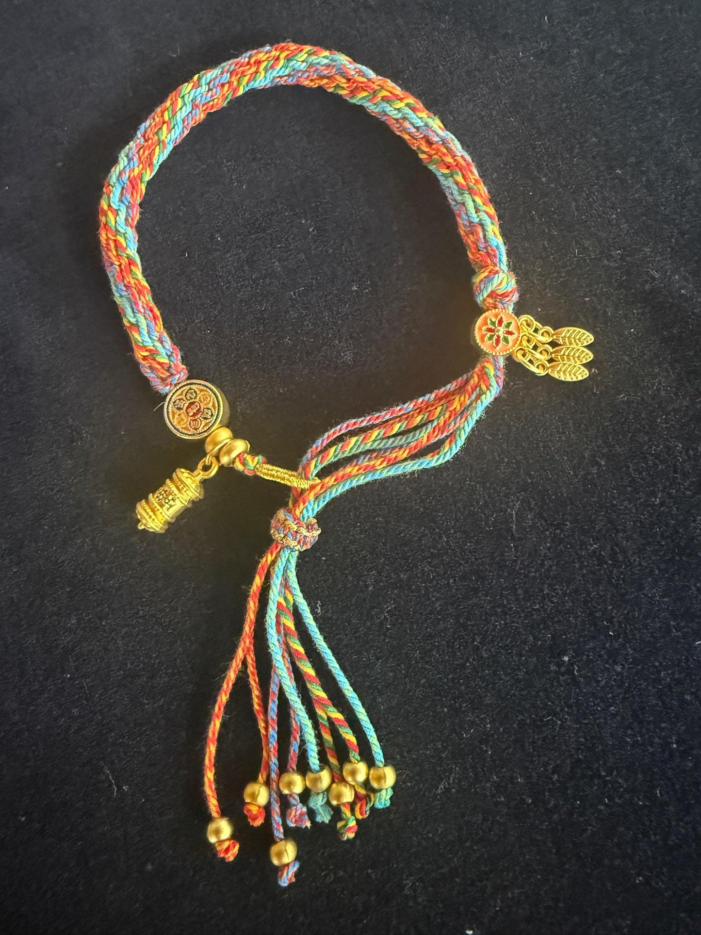 Tibetan Rainbow Woven Cord Bracelet | 6 Syllable Mantra | Adjustable