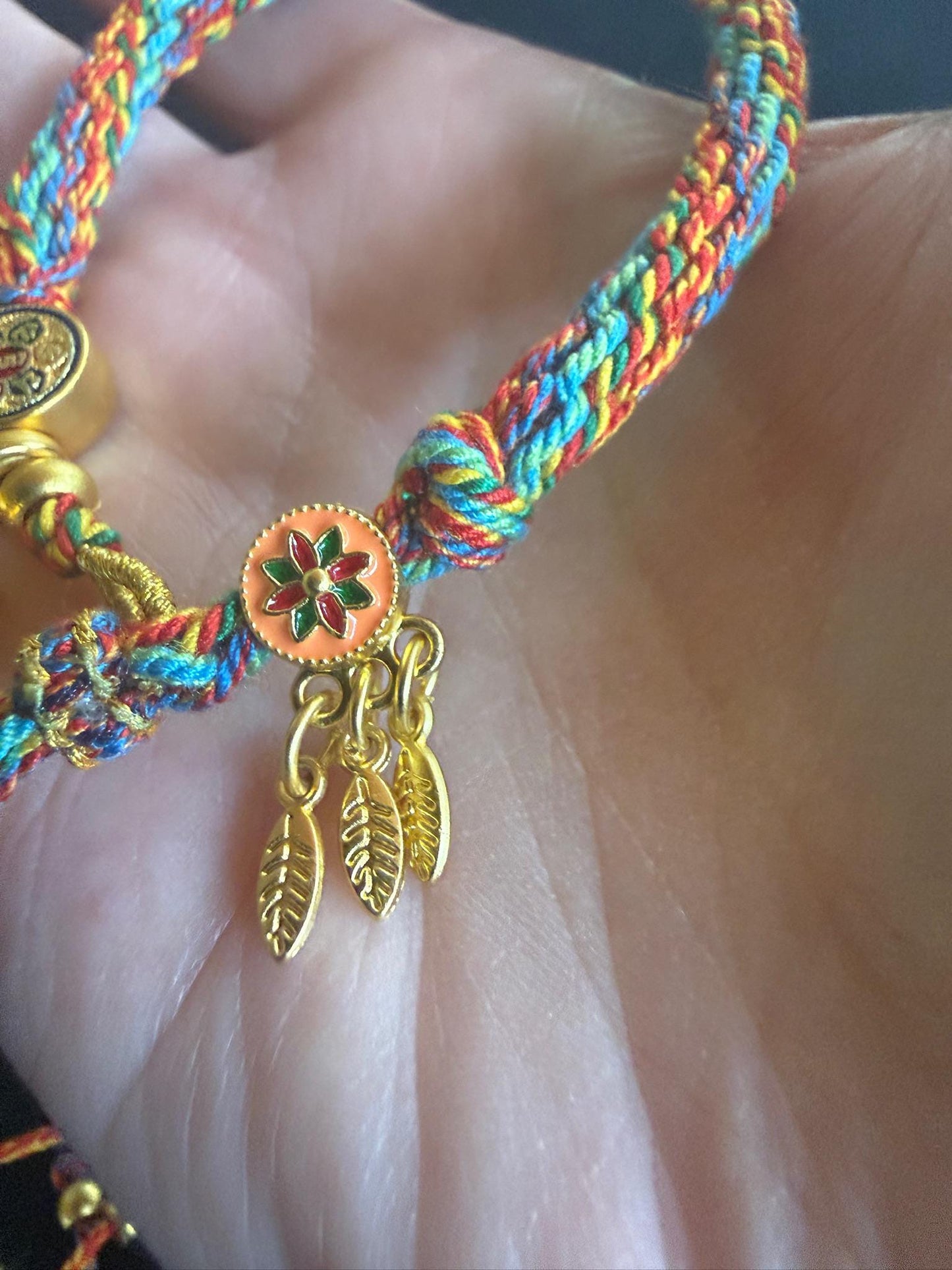 Tibetan Rainbow Woven Cord Bracelet | 6 Syllable Mantra | Adjustable
