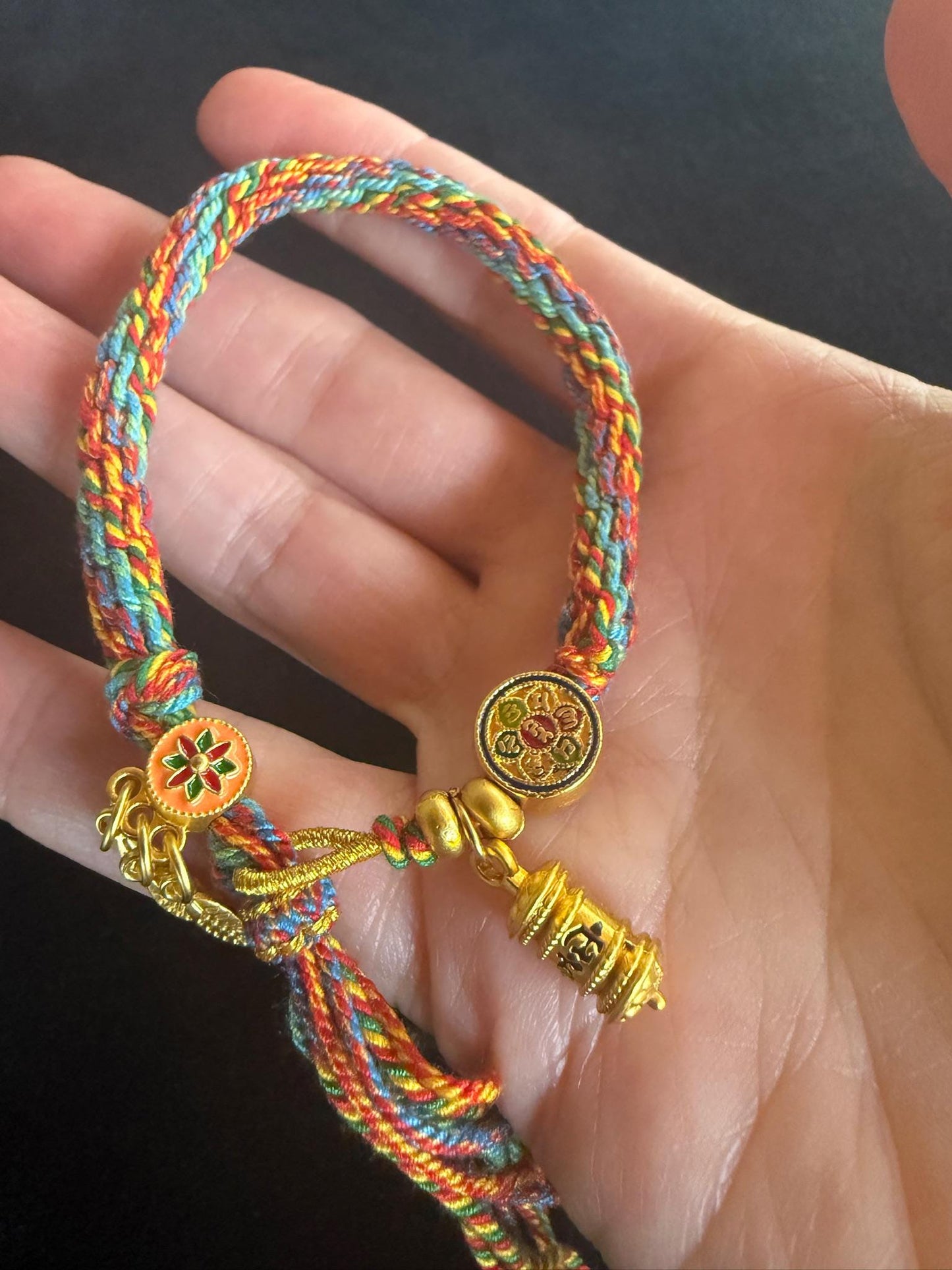 Tibetan Rainbow Woven Cord Bracelet | 6 Syllable Mantra | Adjustable