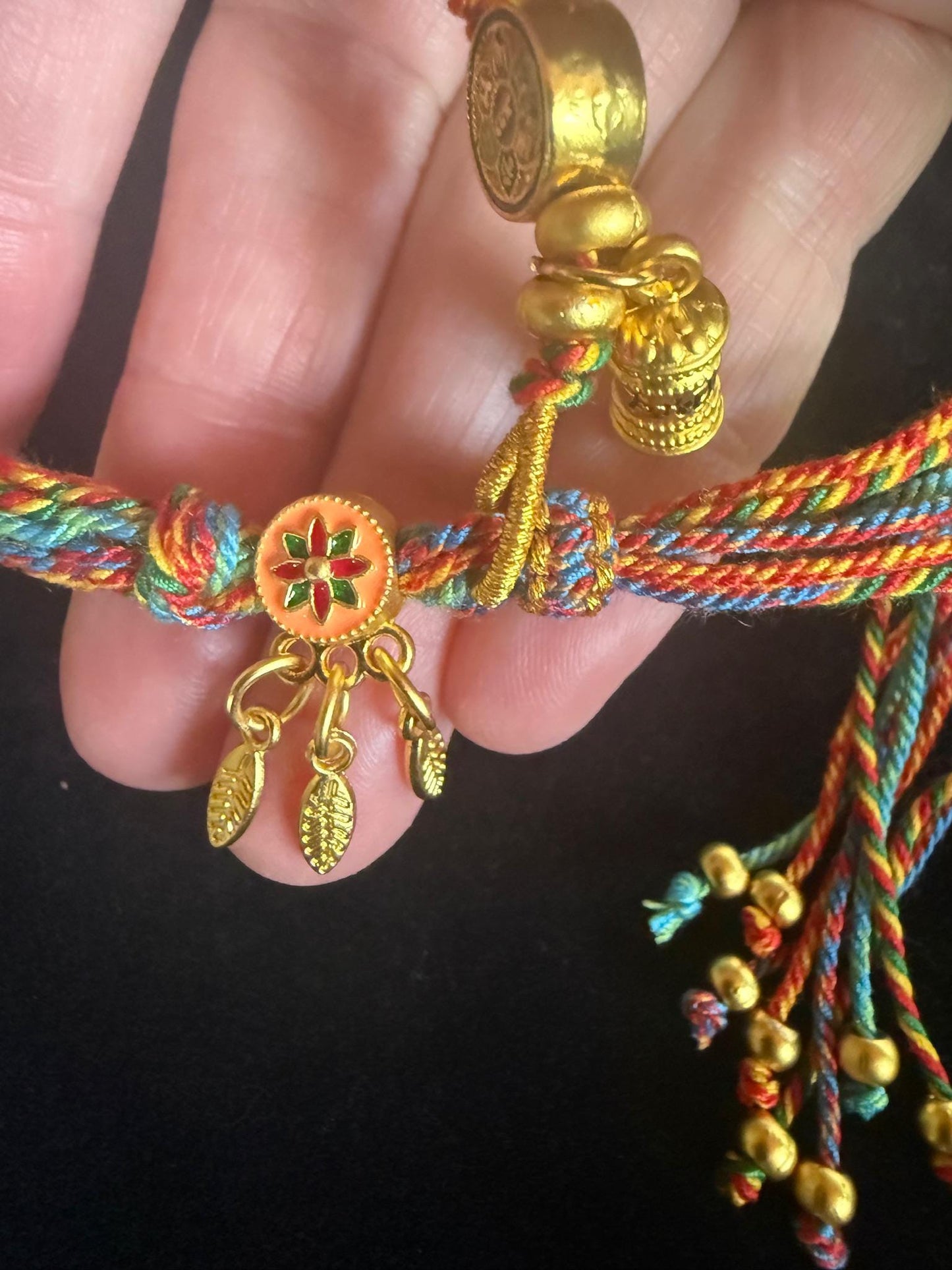 Tibetan Rainbow Woven Cord Bracelet | 6 Syllable Mantra | Adjustable