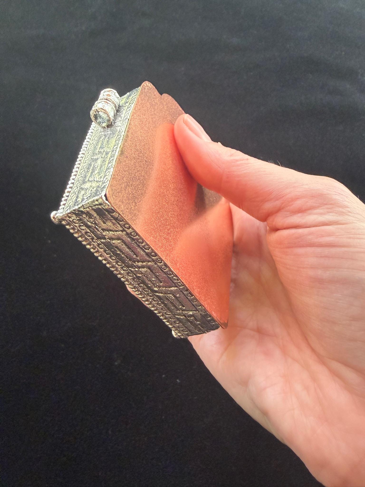 King Gesar Ghau Amulet Box | Metal | Approx 3.5 in by 2.75 in | Tibet