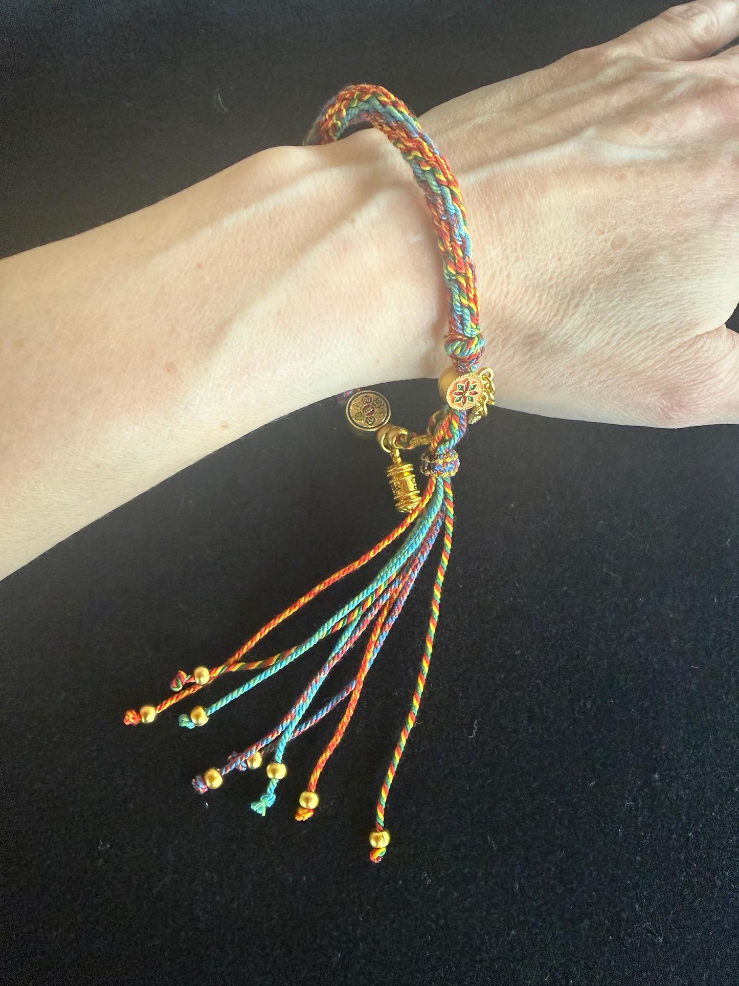 Tibetan Rainbow Woven Cord Bracelet | 6 Syllable Mantra | Adjustable