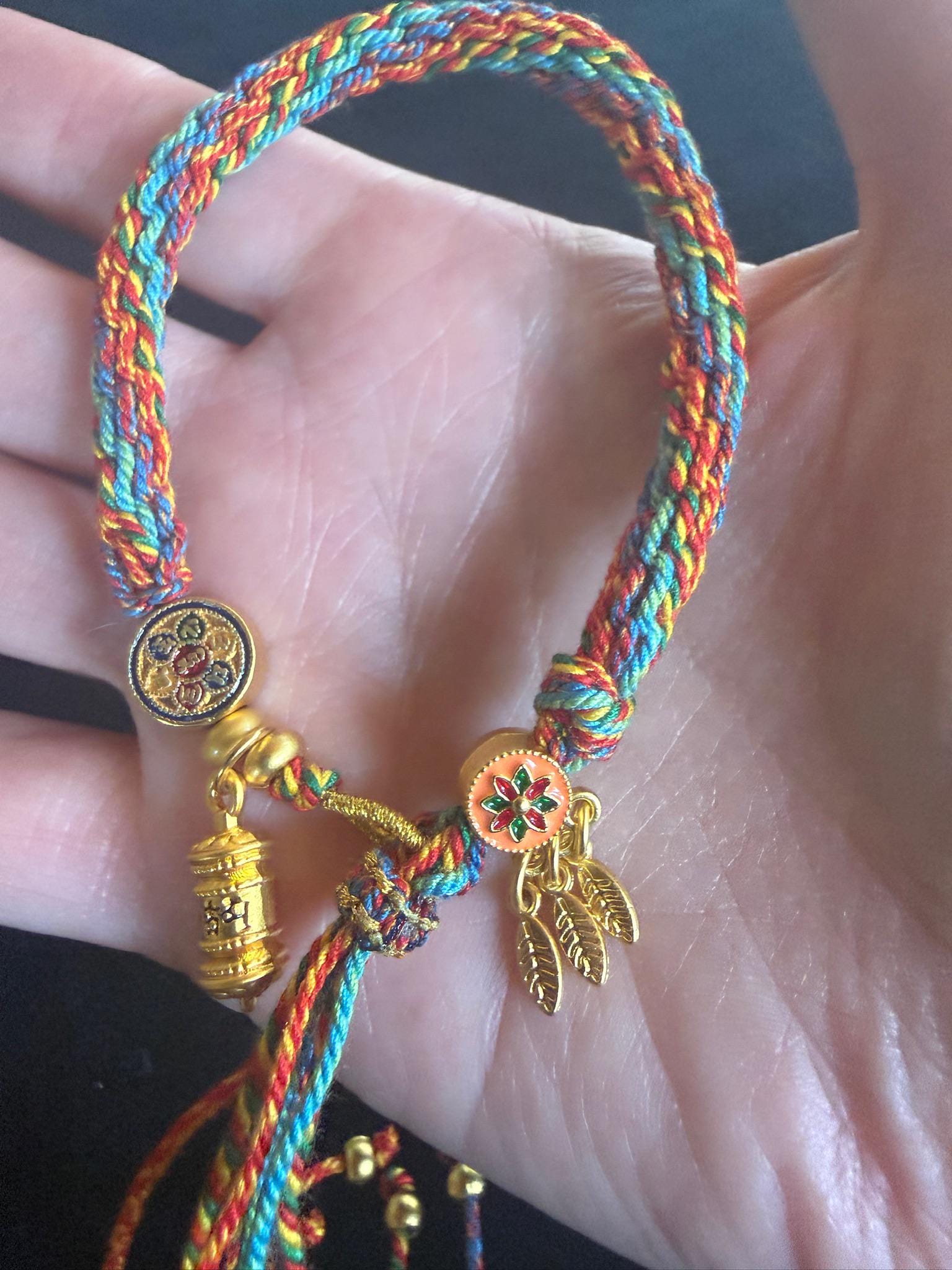 Tibetan Rainbow Woven Cord Bracelet | 6 Syllable Mantra | Adjustable