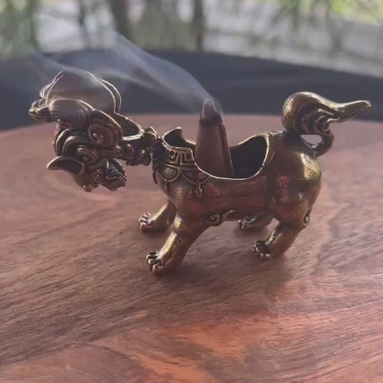 Tiny Snow Lion Incense Burner | Approx. 2.5 inches wide x 2 inches high | Brass