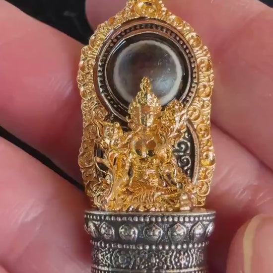 Green Tara Dzi Pendant | Approx 1.50 inches long x .75 inches wide