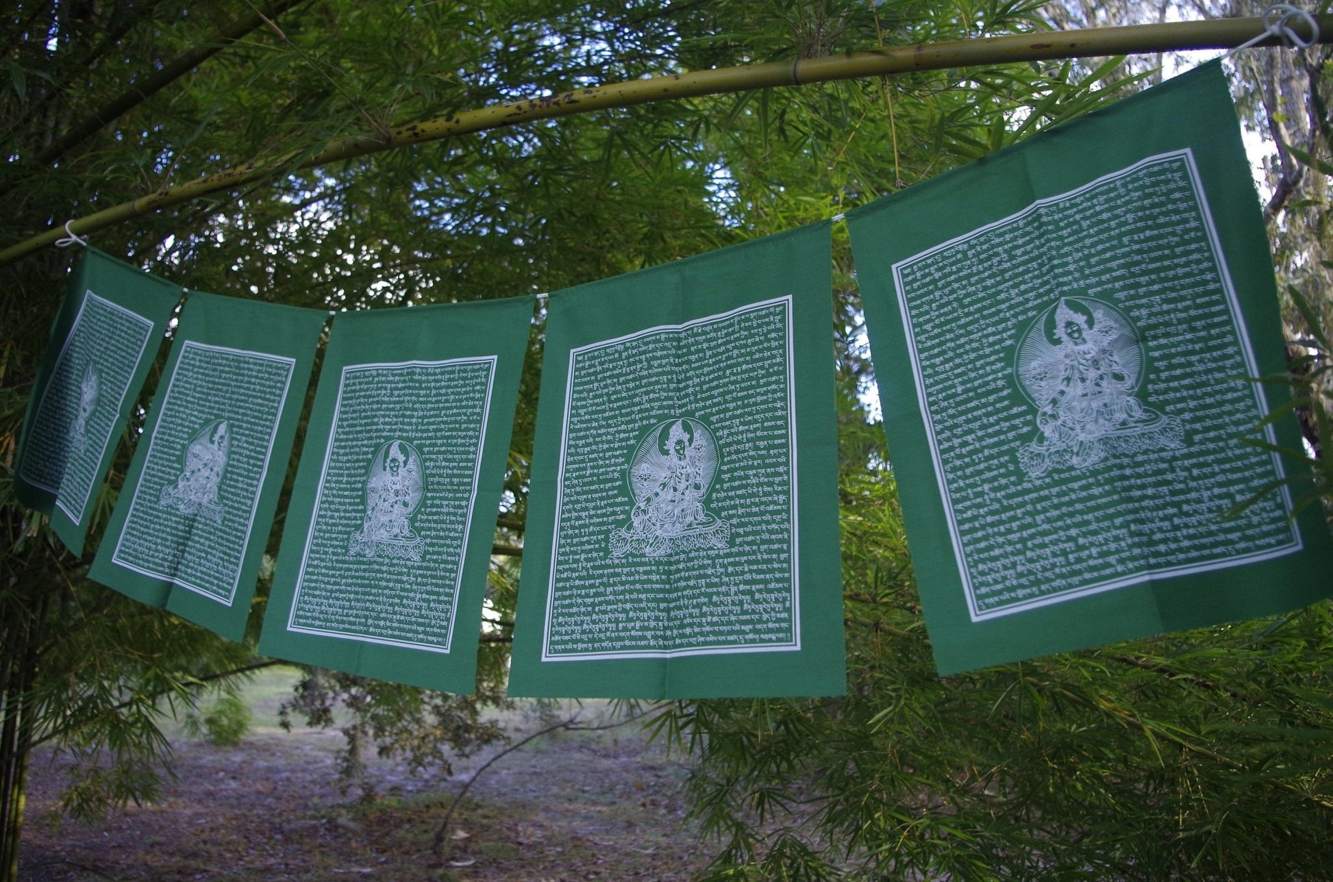 Green Tara Prayer Flags | Tibetan Prayer Flags | 14in x 17in | 1 strand of 5 flags | Highest Quality | All Green | Nepal - The Incense Stick