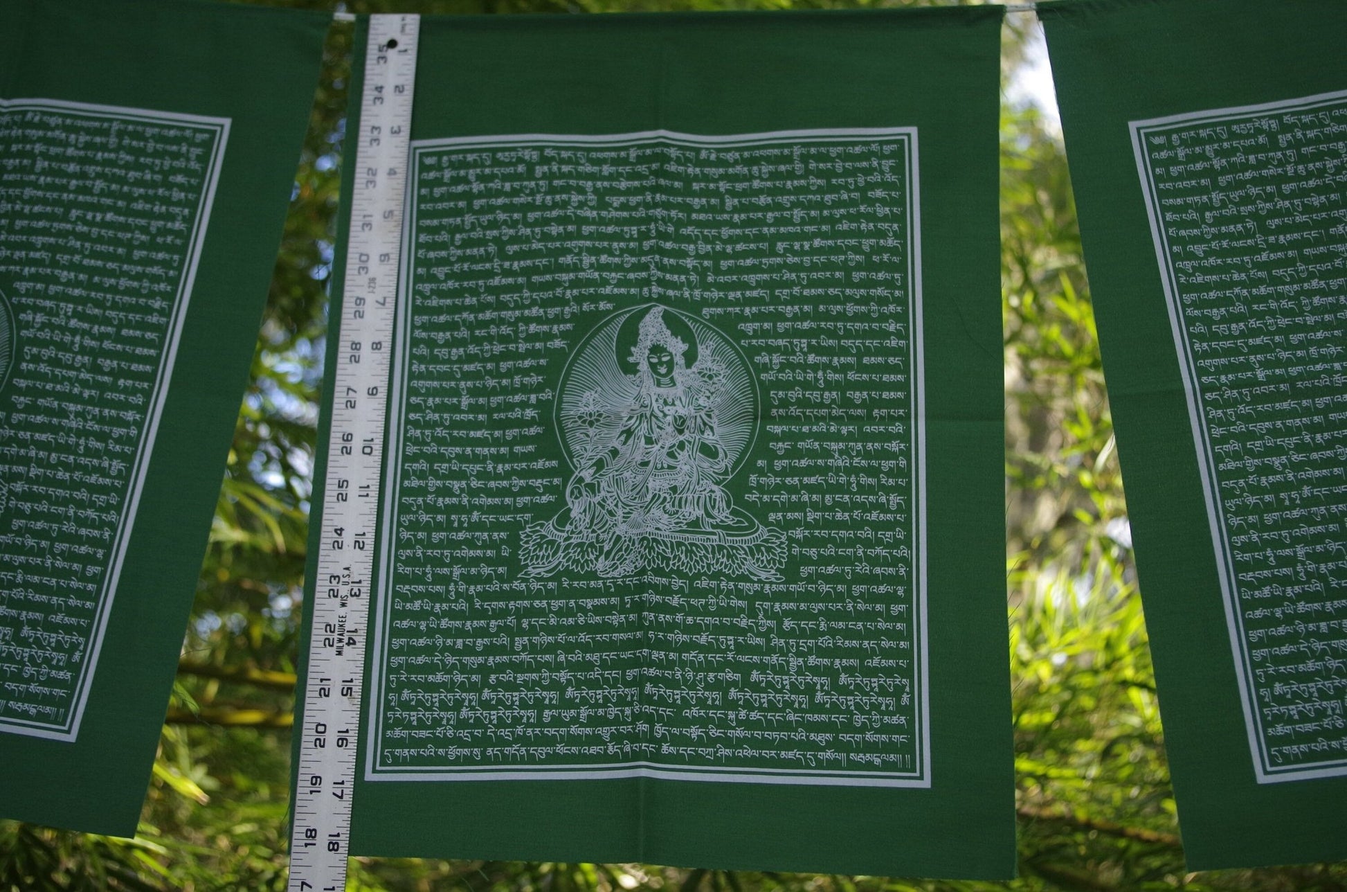 Green Tara Prayer Flags | Tibetan Prayer Flags | 14in x 17in | 1 strand of 5 flags | Highest Quality | All Green | Nepal - The Incense Stick