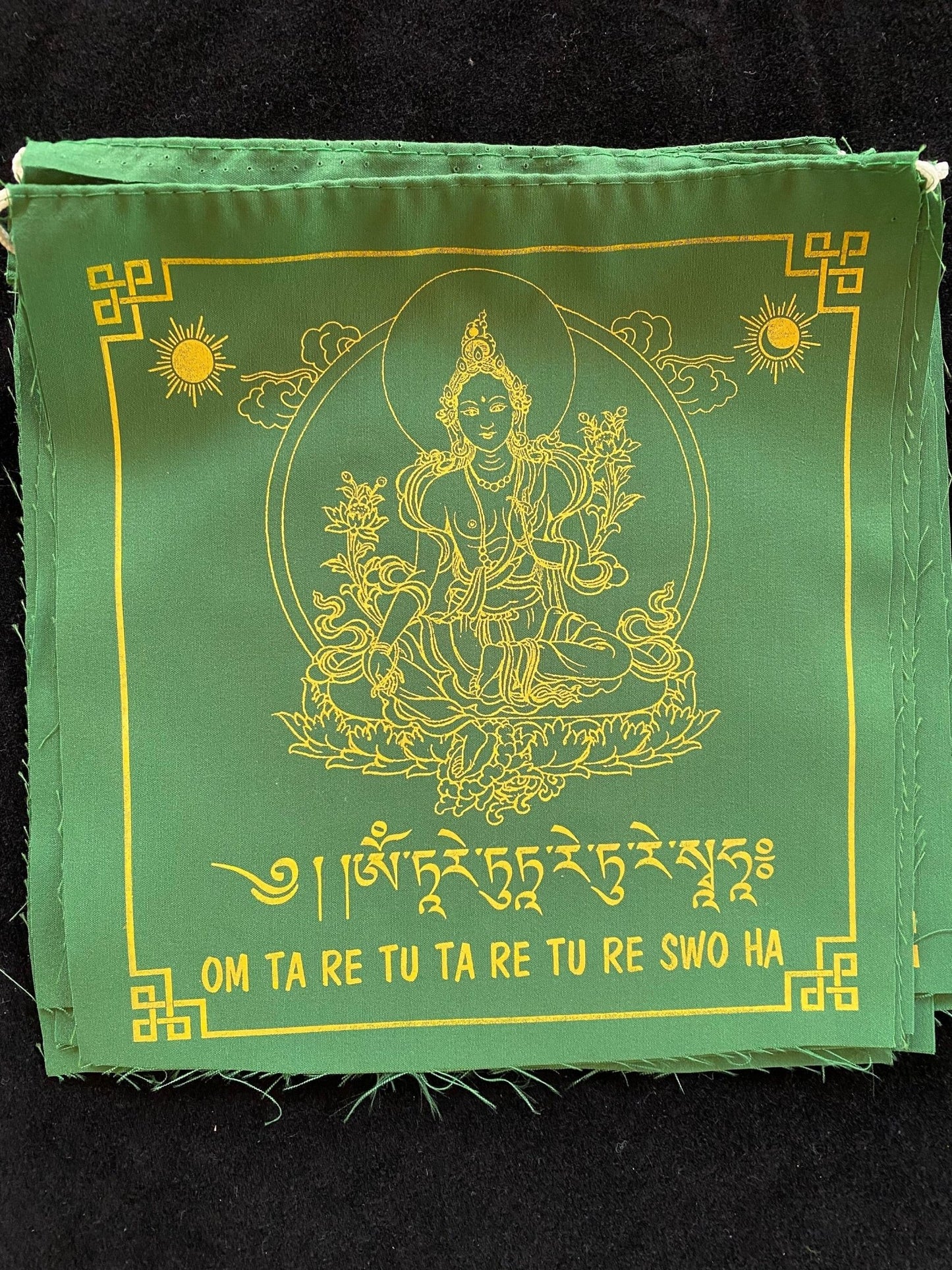 Green Tara Prayer Flags | Tibetan Prayer Flags | 8in x 8in | 1 set of 10 flags - The Incense Stick