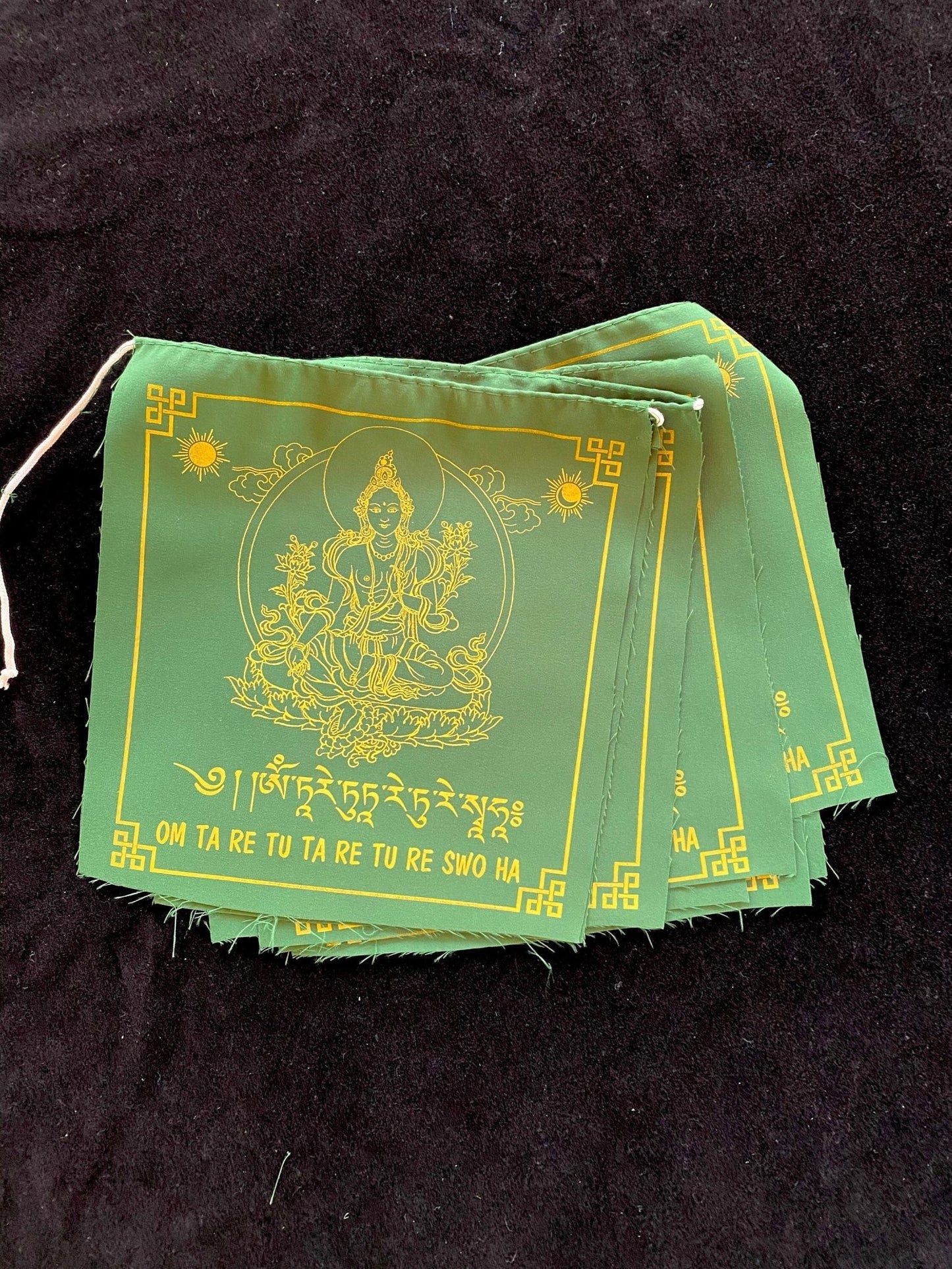 Green Tara Prayer Flags | Tibetan Prayer Flags | 8in x 8in | 1 set of 10 flags - The Incense Stick