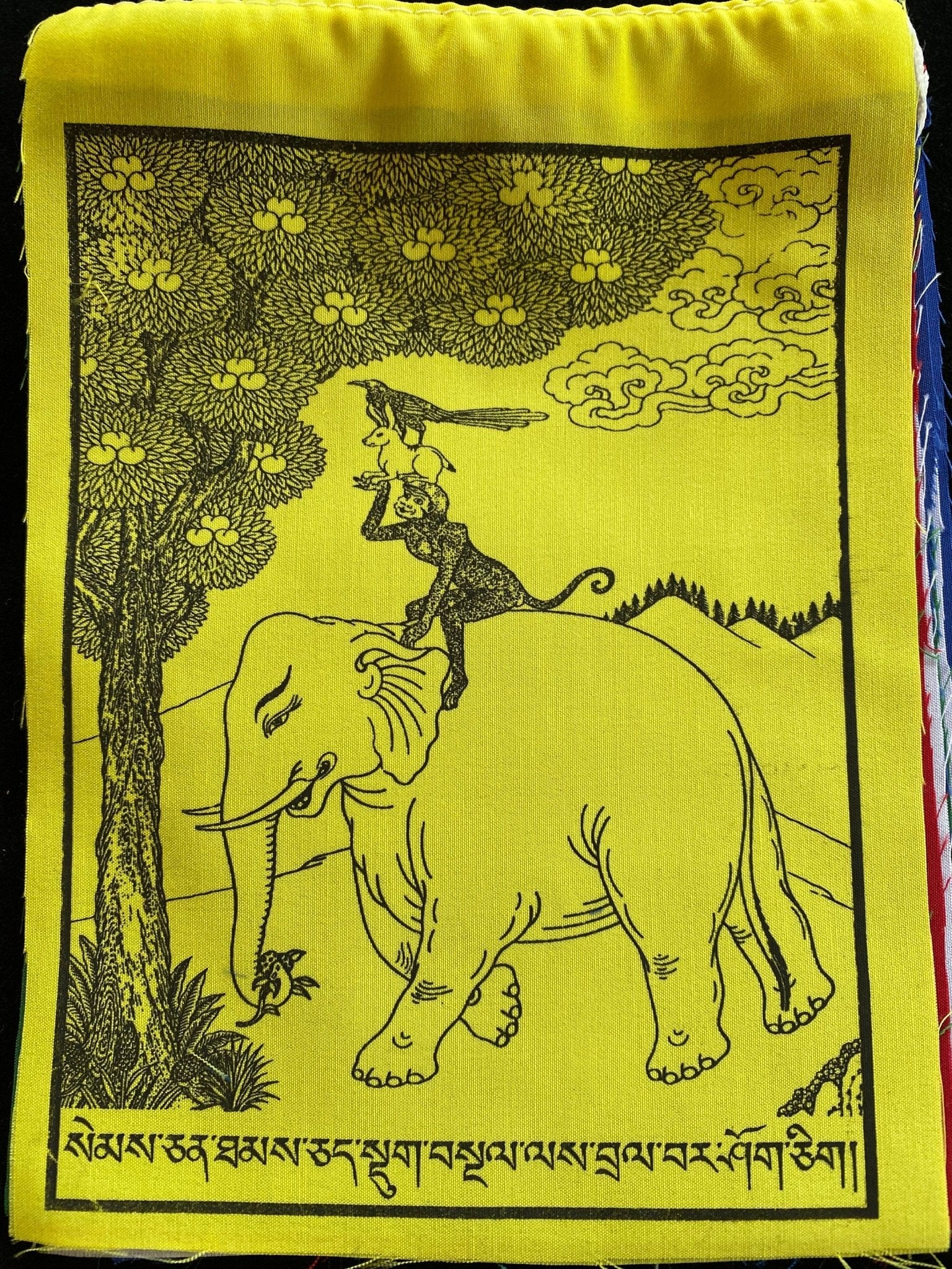 Four Harmonious Friends Prayer Flags| Tibetan Prayer Flags | 6in x 7.5in | 1 set of 10 flags - The Incense Stick