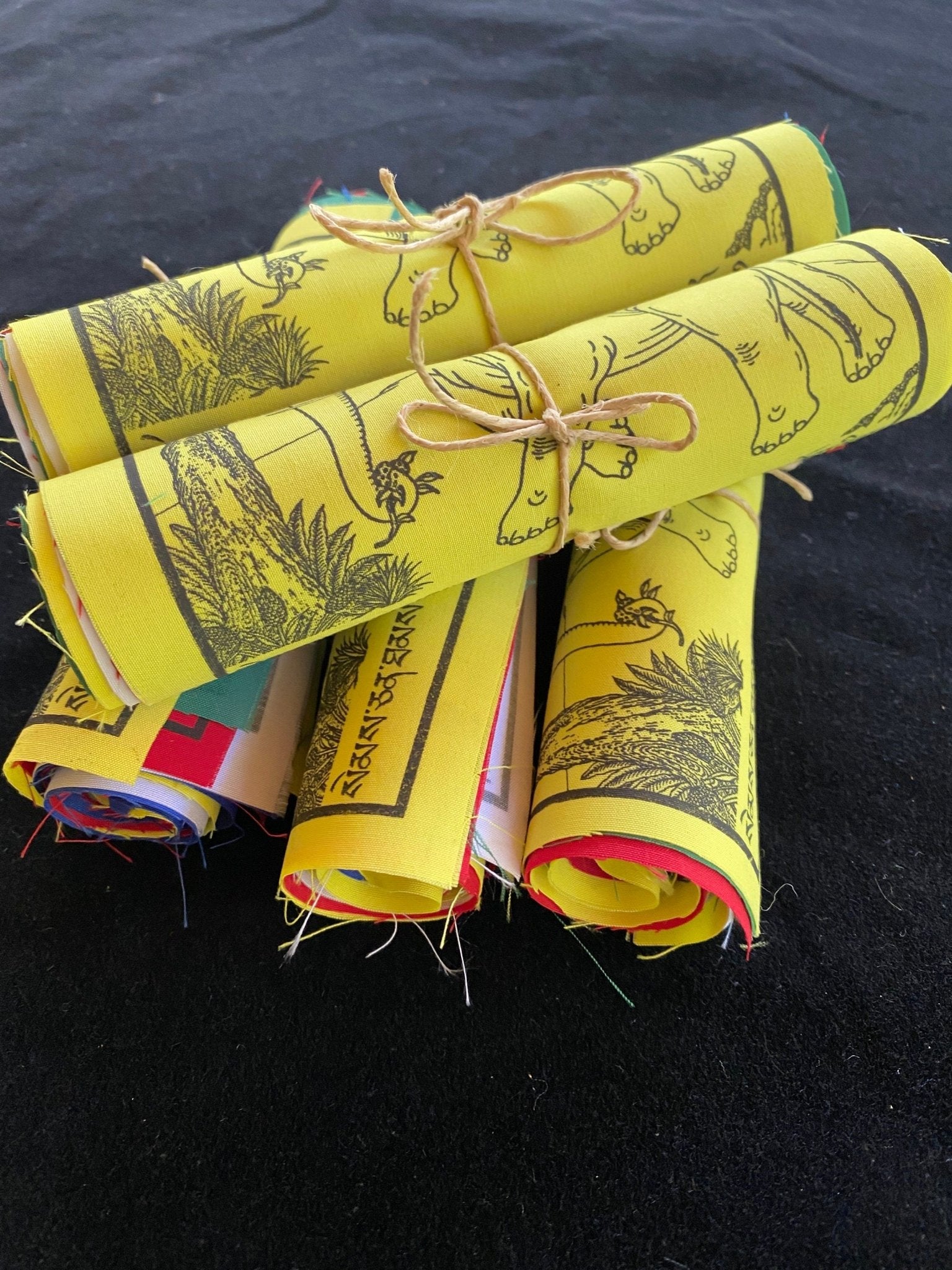 Four Harmonious Friends Prayer Flags| Tibetan Prayer Flags | 6in x 7.5in | 1 set of 10 flags - The Incense Stick