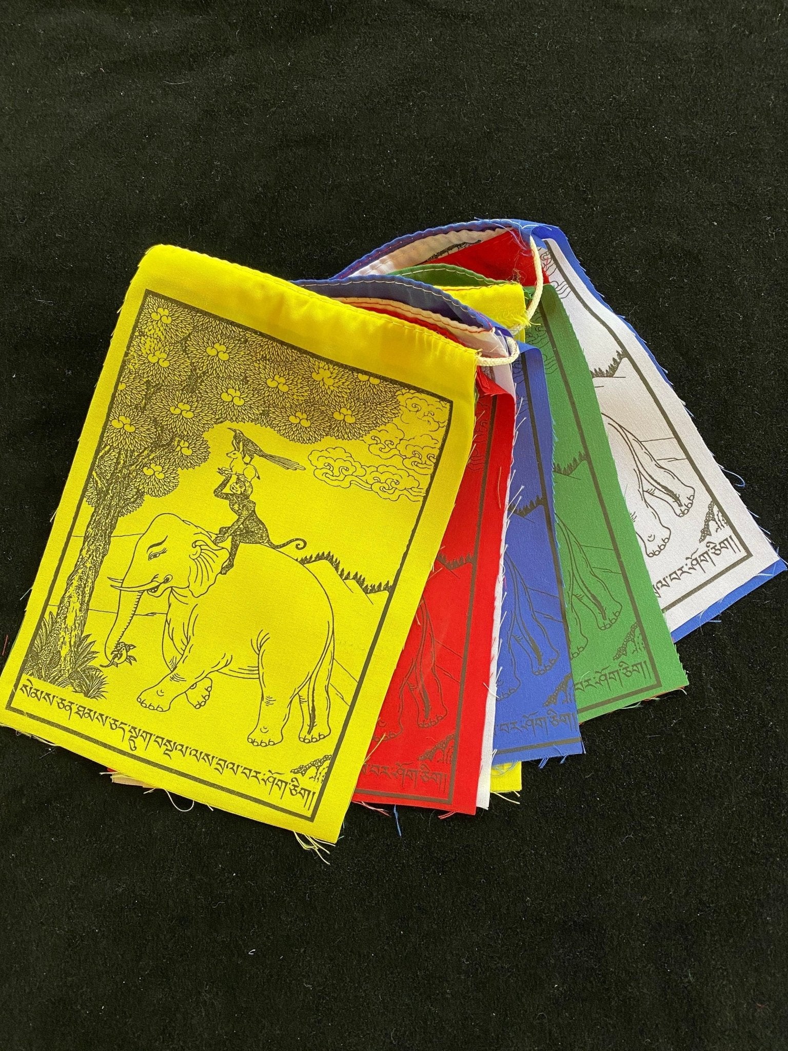 Four Harmonious Friends Prayer Flags| Tibetan Prayer Flags | 6in x 7.5in | 1 set of 10 flags - The Incense Stick
