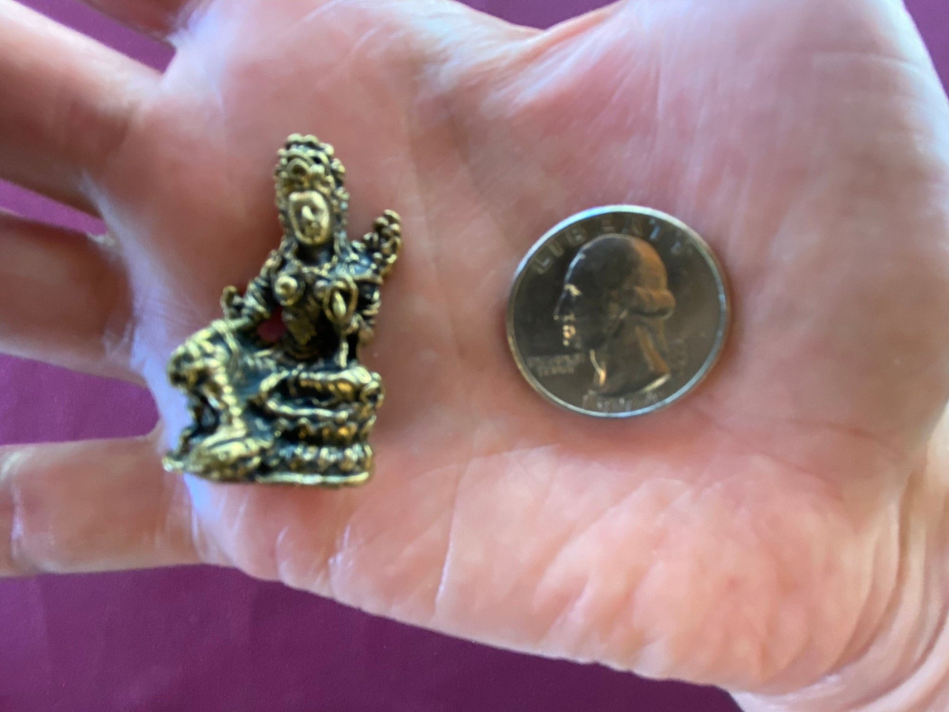 Tiny Brass Green Tara Statue (Style 1) | Handmade | 1.38 inches by .79 inches - The Incense Stick