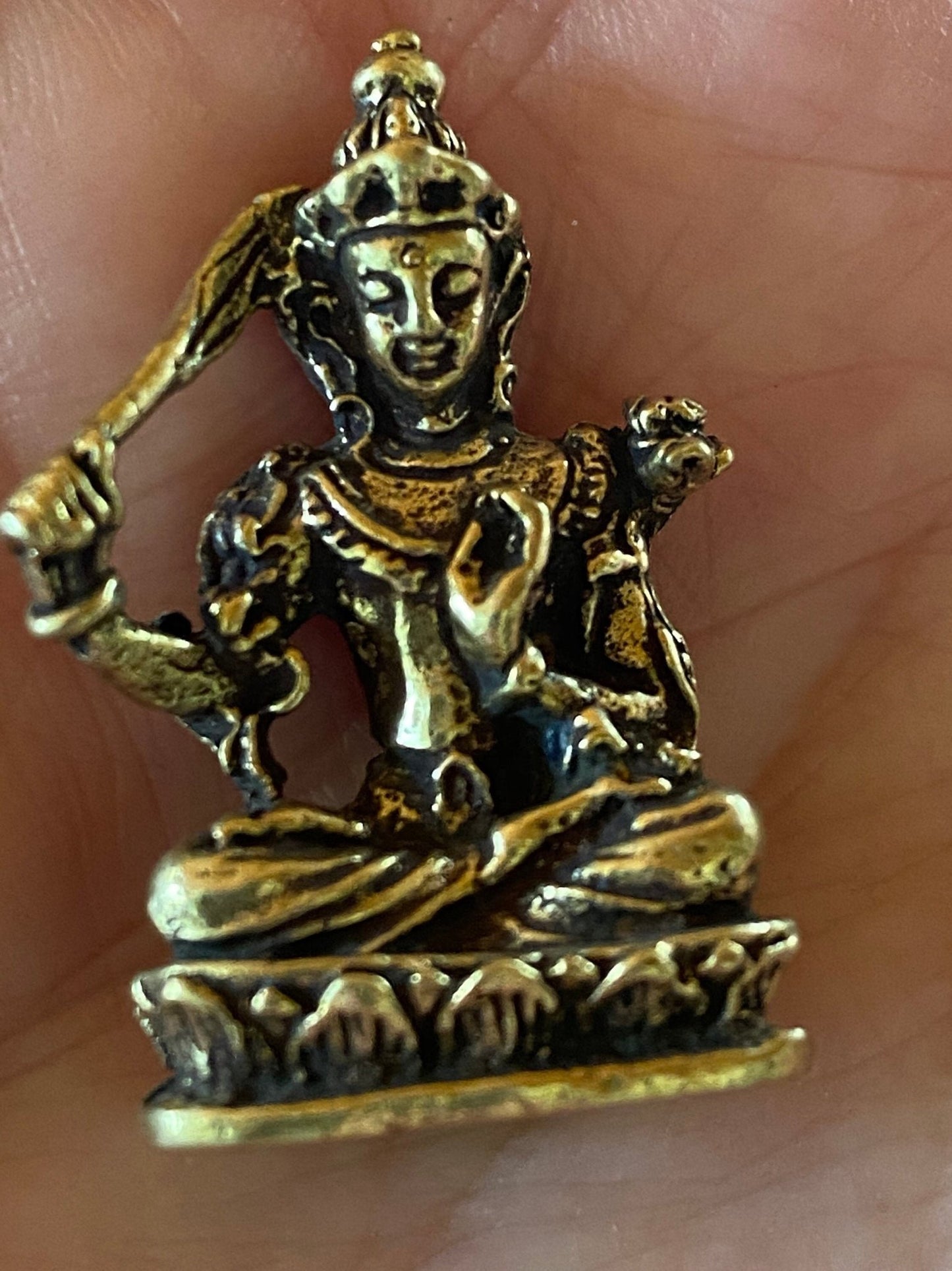 Tiny Brass Manjushri Statue | Handmade | 1.18 inches by .79 inches | Manjushree - The Incense Stick