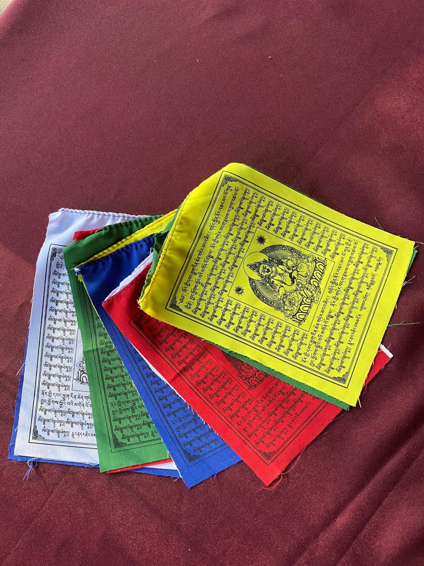 Dzambhala Prayer Flags | Tibetan Prayer Flags | 6in x 7.5in | 1 set of 10 five color flags | Wealth - The Incense Stick