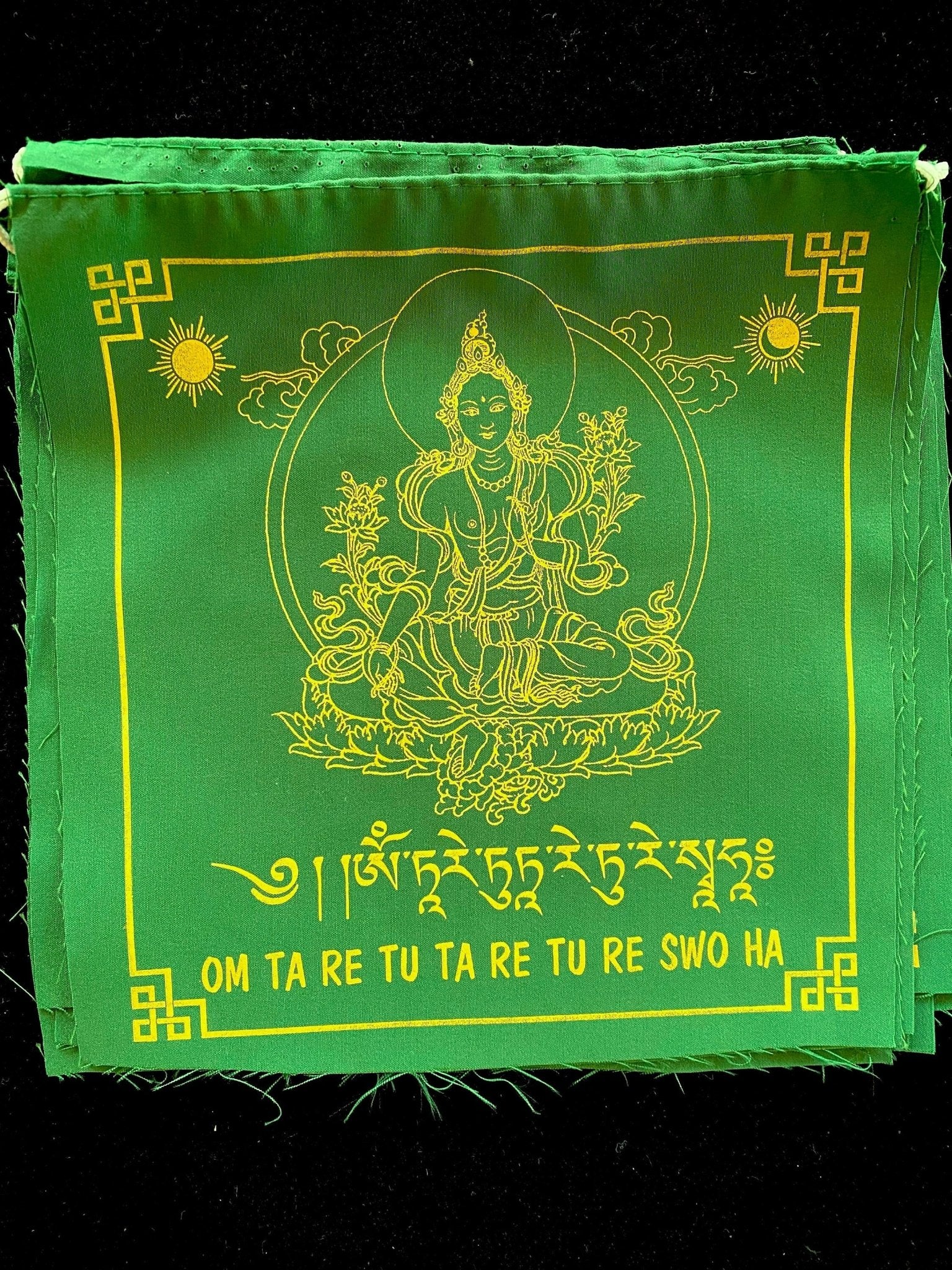 Green Tara Prayer Flags | Tibetan Prayer Flags | 8in x 8in | 1 set of 10 flags - The Incense Stick