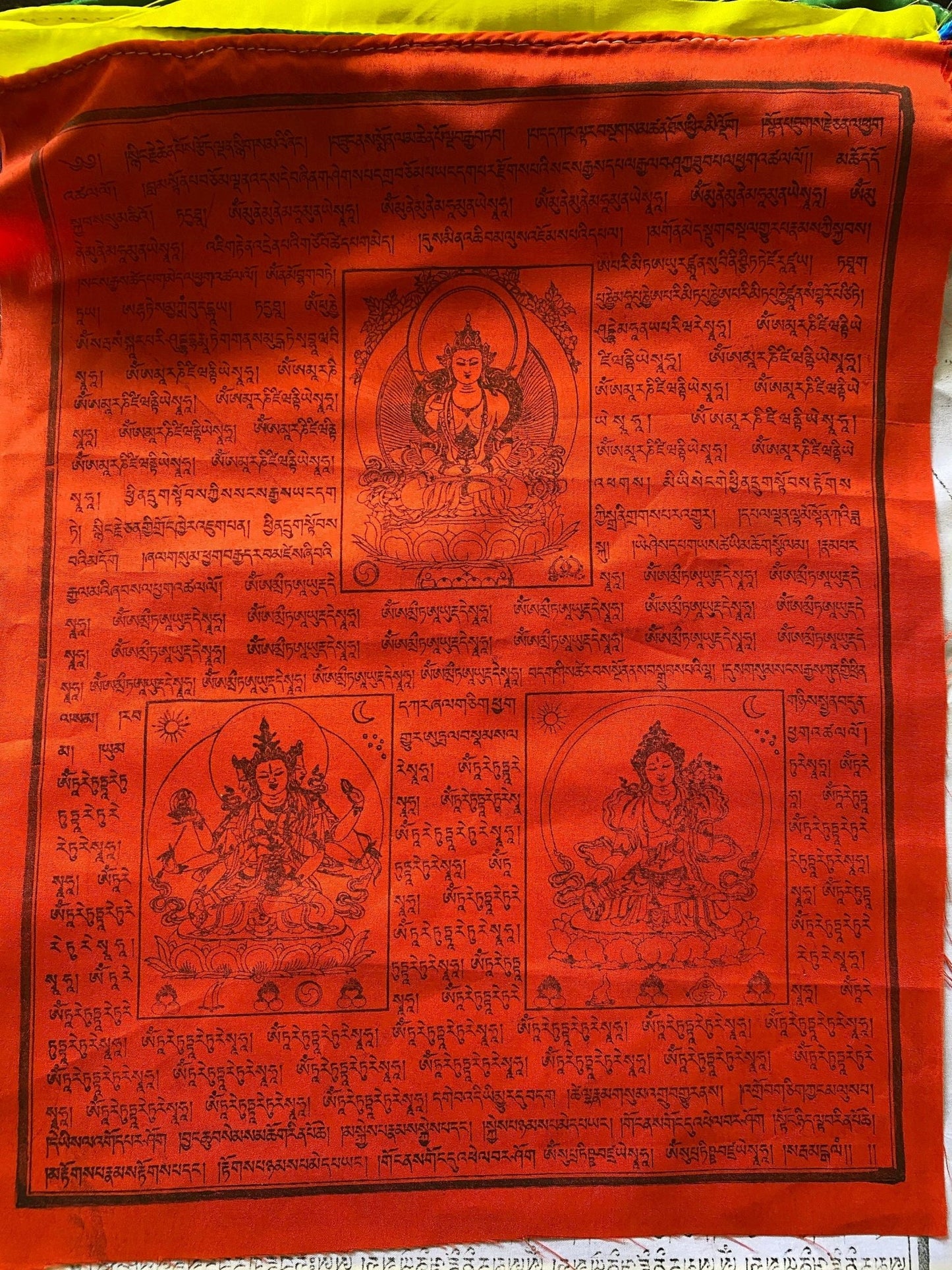 Mixed Deity Prayer Flags | Tibetan Prayer Flags | 13in x 16in | 1 set of 25 flags | VERY LARGE - The Incense Stick