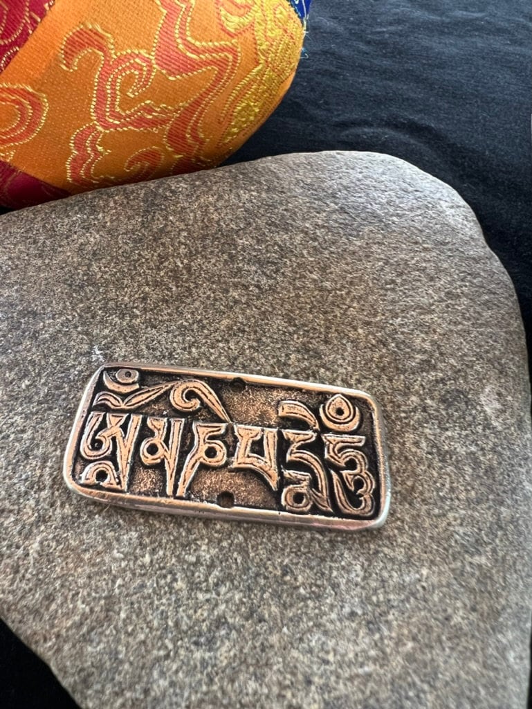 Om Mani Padme Hung Metal Door Plaque | Brass | 1.8 in by 2.36 in | Protection Blessing - The Incense Stick