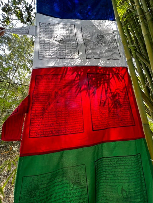 Majestic Double Flag Mixed Deity Vertical Prayer Flags | Tibetan Prayer Flags | 28 x 95 | 10 images on 1 flag banner - The Incense Stick