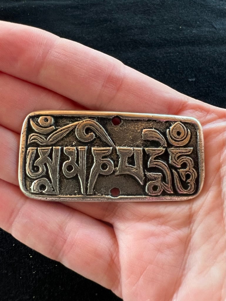 Om Mani Padme Hung Metal Door Plaque | Brass | 1.8 in by 2.36 in | Protection Blessing - The Incense Stick