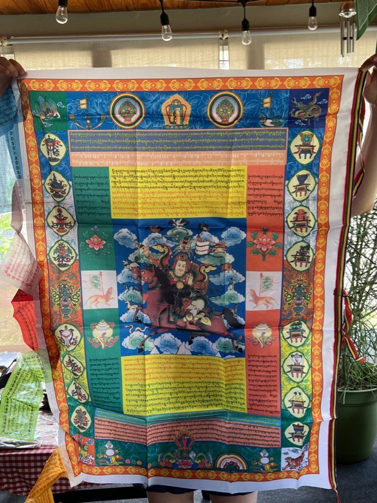 Huge King Gesar Prayer Flag Banner |Tibetan Prayer Flags | 27in x 36in | 1 single flag | Poly Silk | vertical flag or wall - The Incense Stick