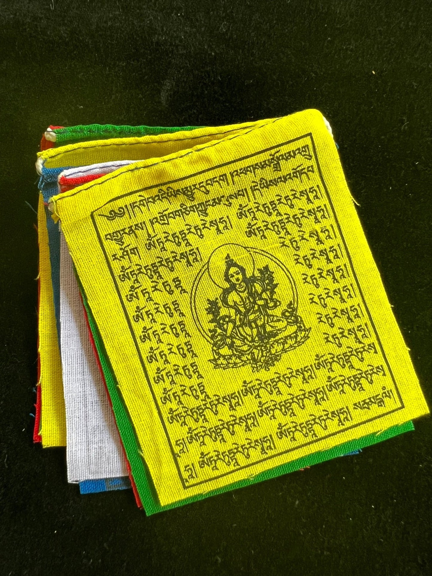 Tiny Green Tara Tibetan Prayer Flags | 2.7in x 3.3in | 1 set of 10 flags | Jetsun Dölma - The Incense Stick