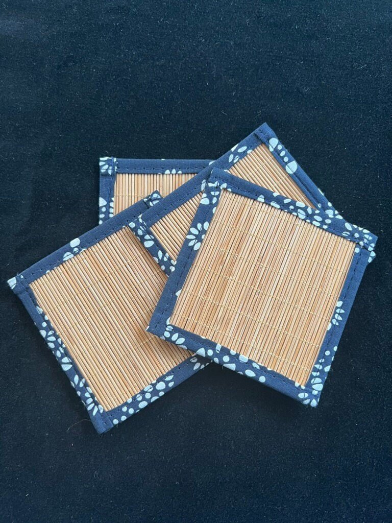 Tiny Bamboo Mat | 1 fabric trimmed mat | Incense Burner Not Included | 4in square - The Incense Stick