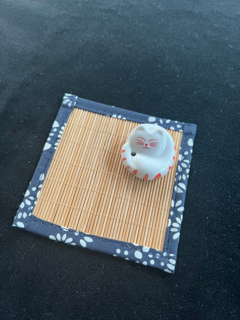 Tiny Bamboo Mat | 1 fabric trimmed mat | Incense Burner Not Included | 4in square - The Incense Stick